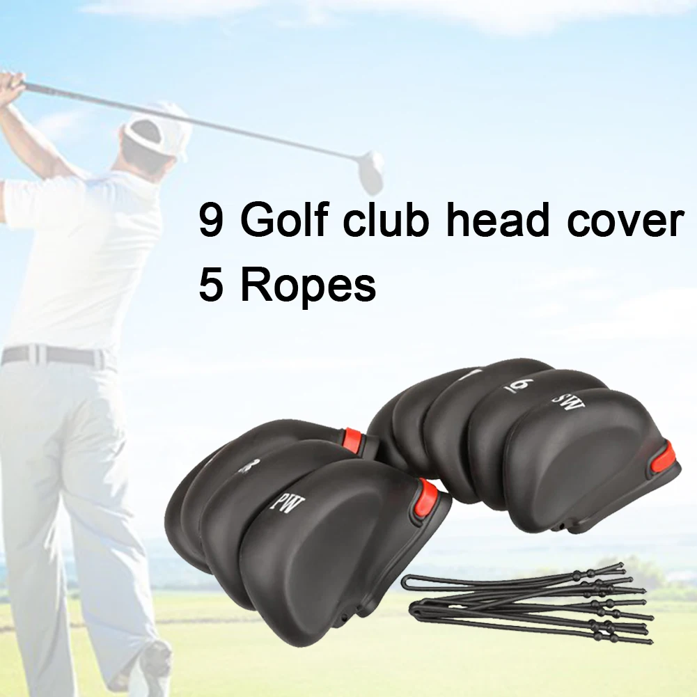 9pcs Black Elastic Number Printed Iron Putter PVC Driver Sports Head Protector Portable Accessories Outdoor Golf Club Cover