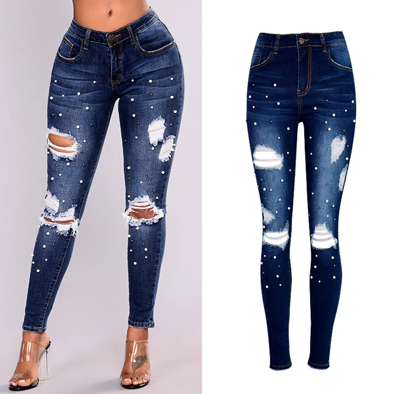 Рваные джинсы с завышенной талией женские рваные штаны-карандаш с отверстиями обтягивающие джинсы капри больших размеров