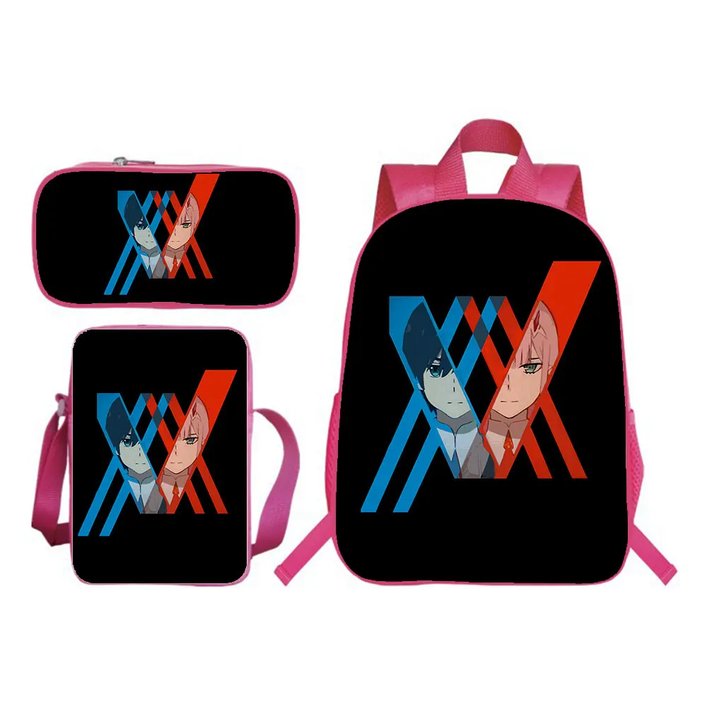 DARLING in the FRANXX Backpack 3pcs Set Boy Girl SchoolBag Teens Bookbag Kid Rucksack Gift(backpack+shouder Bag+pen Bag)