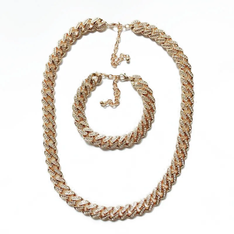 

Manufacturers Direct Selling Exaggeration Man-made Diamond Chunky Chain Gemstone Necklace, Bracelet Set Europe And America Big B