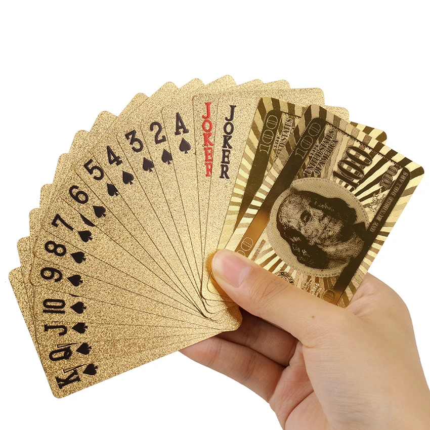 플레잉카드  54 Cards/1Set Dollar Design Playing Cards Family Entertainment Poker Game Gold Foil Plastic Waterproof Poker Magic Card 