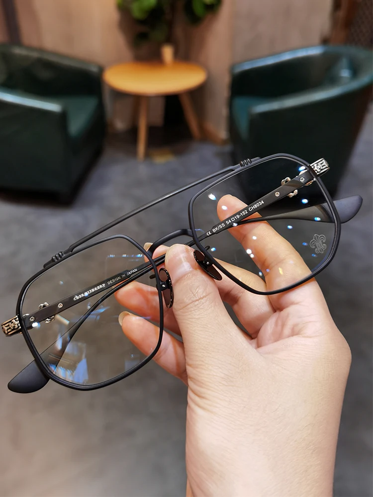 JIANDAN Men and Women Anti-Blue Light Wild Double Beam Irregular Large Frame Glasses Frame Equipped With Myopia Prescription