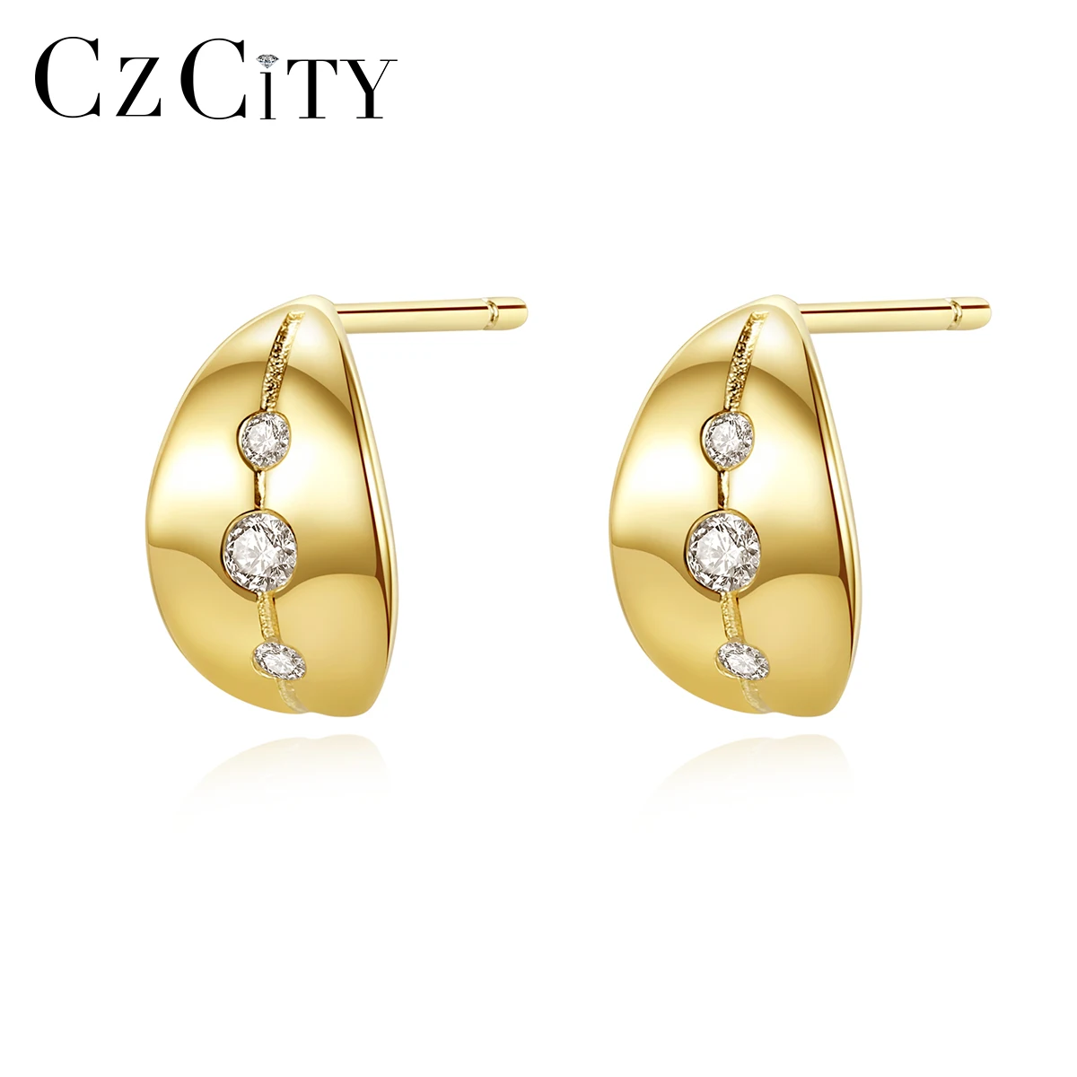 

CZCITY New Real 925 Sterling Silver Golden Hoop Earring for Women Fine Jewelry CZ Cuff Huggie Boucle D'Oreille Femme Bijoux Gift