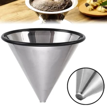 Yeni kahve filtresi üzerine dökün paslanmaz çelik koni çift filtre damlatıcı kullanımlık kahve çay filtresi örgü mutfak ofis Coffeeware