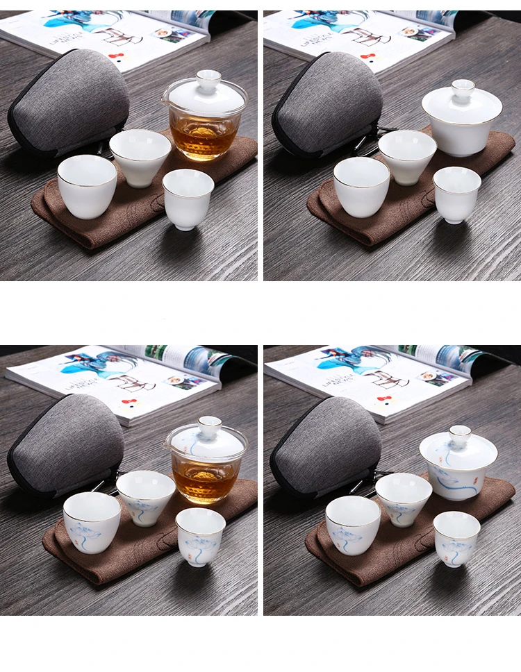 Дорожная сумка китайский чайный набор кунг-фу Gaiwan Чайник чайные чашки ярмарка кружка Чайные Наборы белый керамический Пуэр Чайная Посуда
