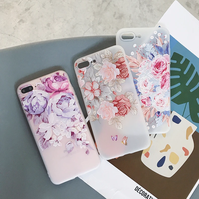 

For iPhone 7 Plus 8 Plus 6 6S Case Cute 3D Flowers Elegant Woman Cover For iPhone X XS Max XR 5S SE 5 Silicone Girls Case
