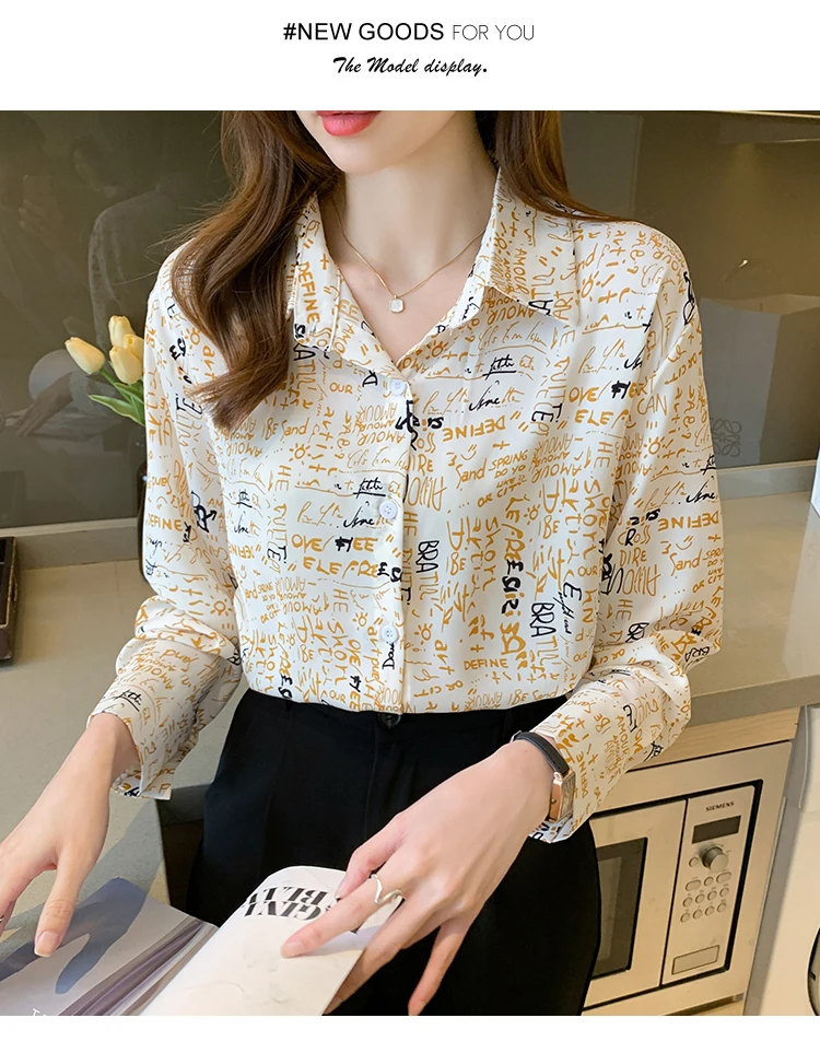 Novinka Vesna Osen 21 Korejskaya Moda Svobodnaya Vysokokachestvennaya Shifonovaya Rubashka Chikichi S Printom Lackanami I Pugovicami I Dlinnymi Rukavami Dlya Zhenshin Zhenskaya Odezhda Aliekspress