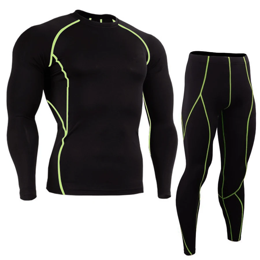 Новые зимние мужские термобелье комплект лосины для занятий фитнесом, спортом футболка костюм стрейч быстросохнущая одежда с длинным рукавом и брюки