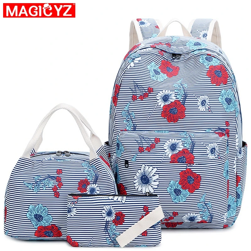 

Flowers Women backpack set canvas printing female shoulder bag Teenager Girls School bag printing student bagpack laptop backbag