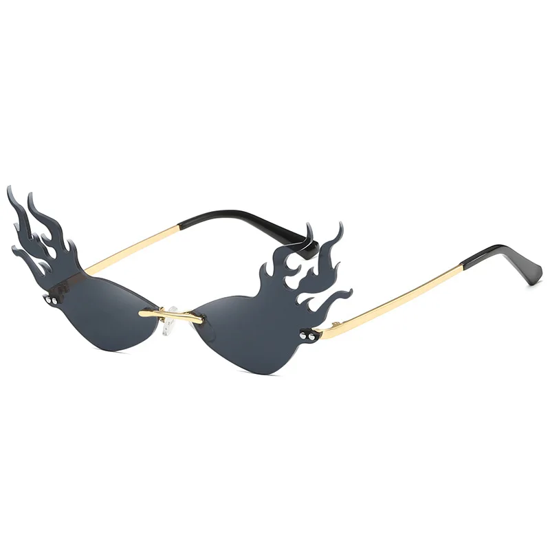 Модные огненные волнистые солнечные очки с пламенем, женские и мужские солнцезащитные очки без оправы, роскошные трендовые вечерние солнцезащитные очки с широкой стороной, уличная одежда - Цвет линз: 3