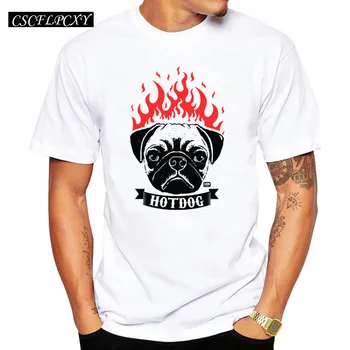 

Cheapest fashion Men t-shirt Hot Pug funny printed male tops short sleeve casual tee hipster Pug on Fire Hot Dog t shirts