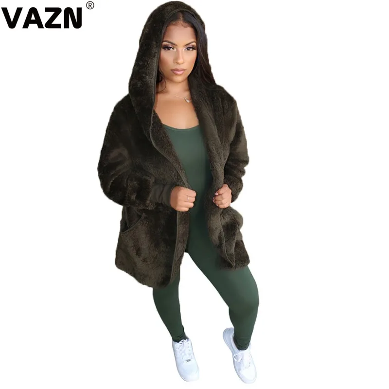 VAZN, YM-8509, зимняя, Неопрятная, Молодежная, сексуальная, повседневная, мягкая, модная, однотонная, длинный рукав, открытая стежка, женская, теплая, тонкая, толстая, длинная верхняя одежда