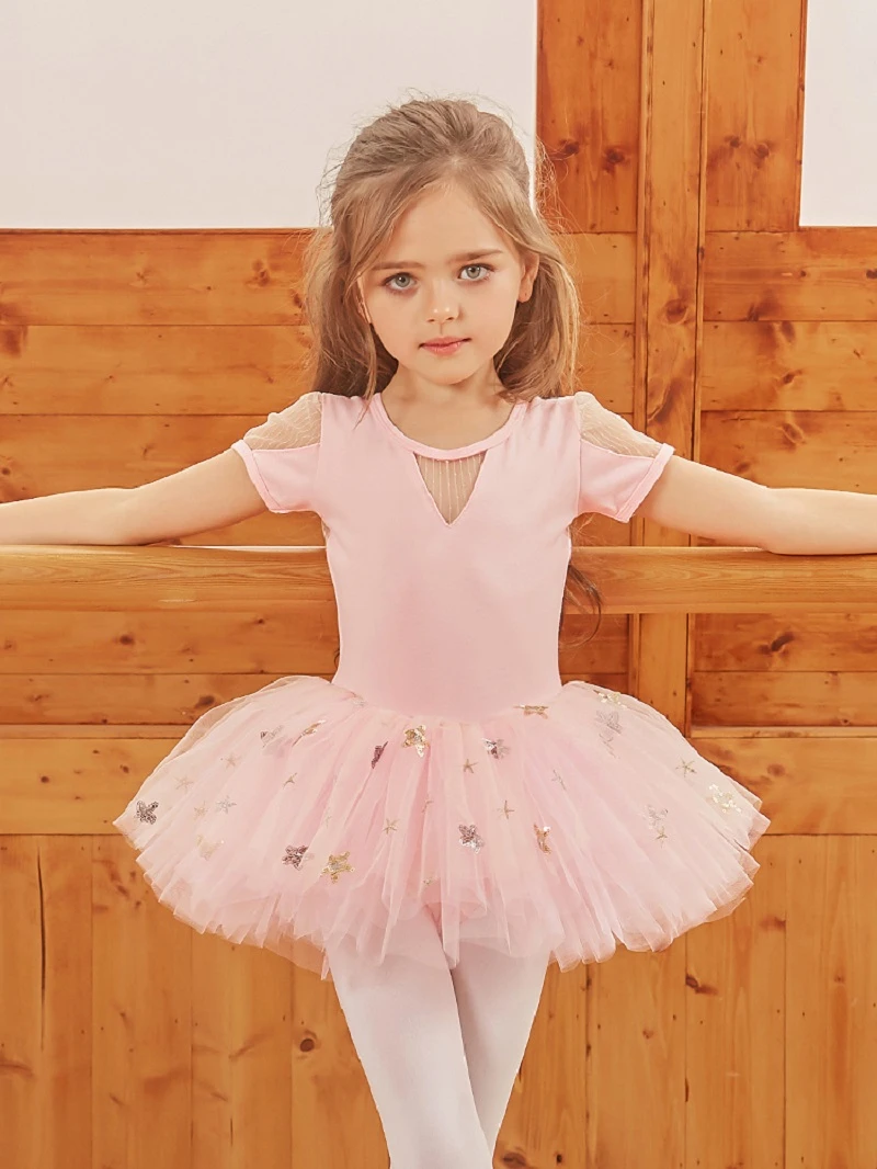 Vestido de con tutú para niña, traje de bailarina para fiesta, lentejuelas, flores, falda Ballet|Ballet| -