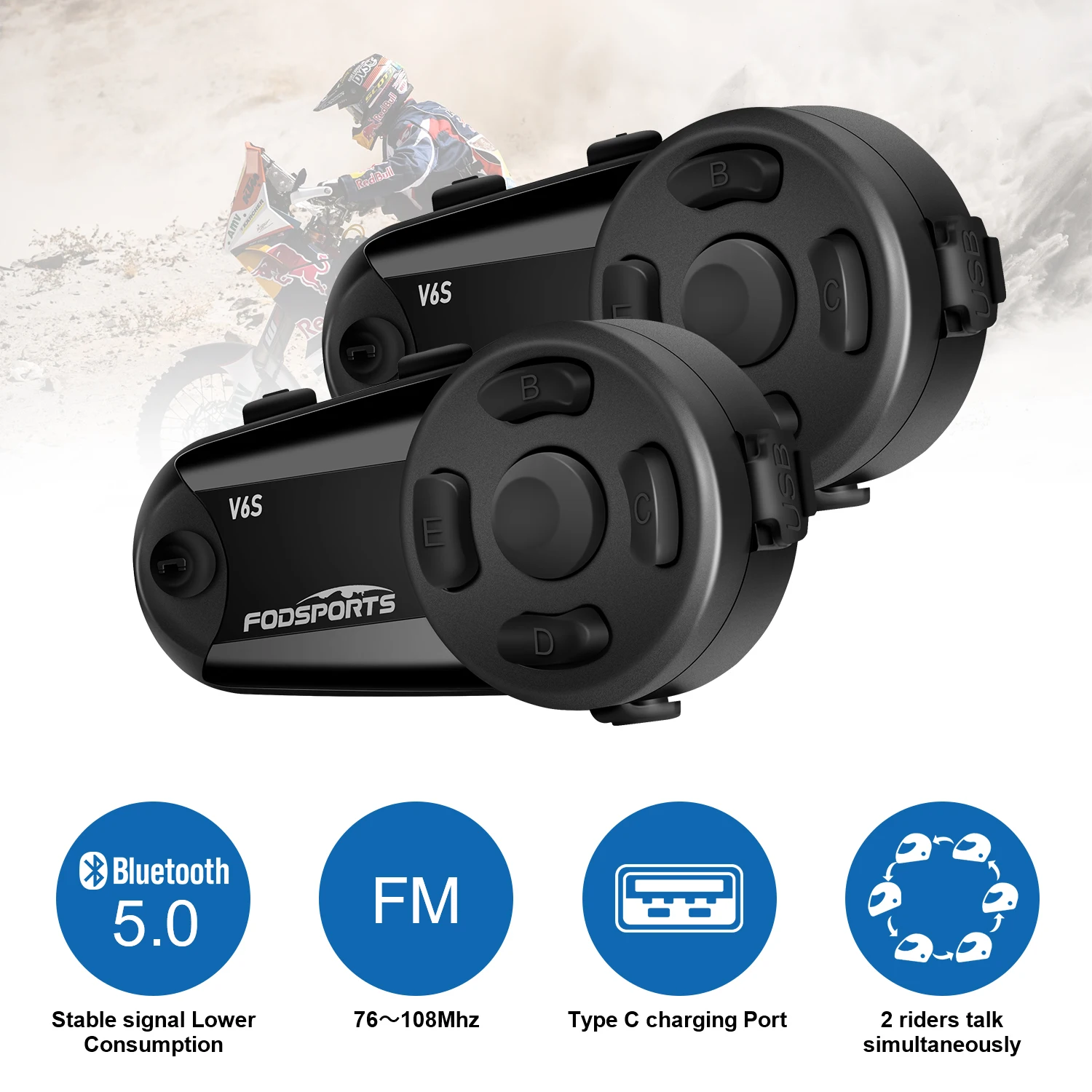 Переговорное устройство Fodsports V6S для мотоцикла Bluetooth 1000 м | Автомобили и мотоциклы