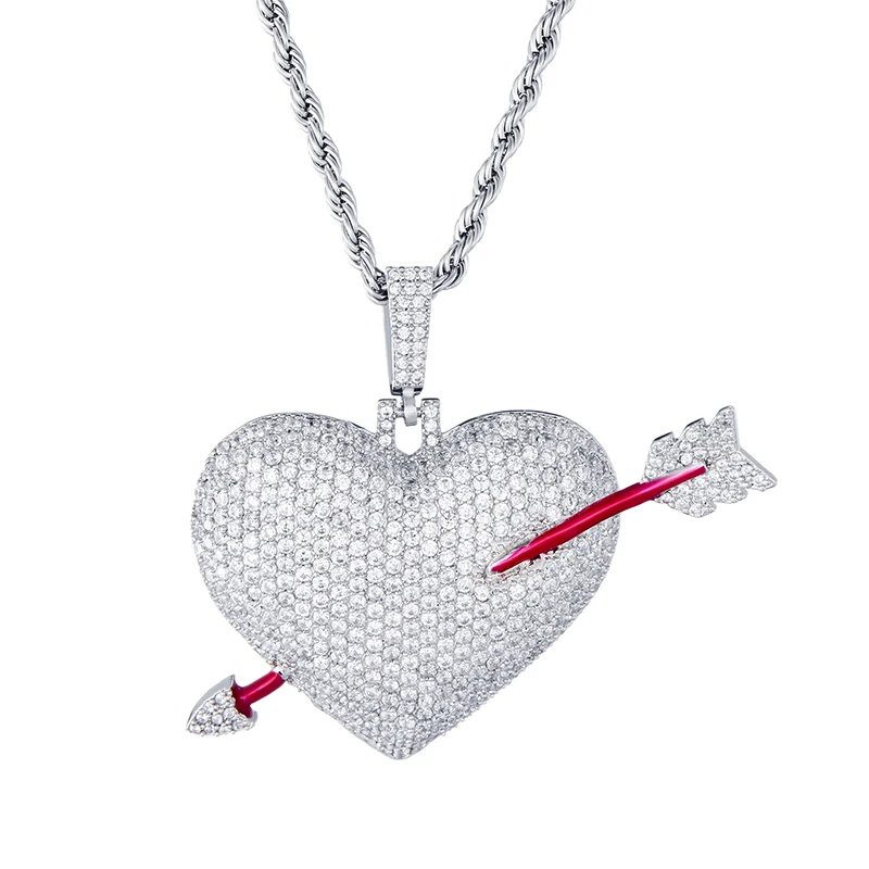 US7 Bling Iced Out Сердце Любви со стрелой ожерелье микро с инкрустацией AAA+ кубический циркон медные ожерелья с подвесками для мужчин хип хоп ювелирные изделия - Окраска металла: Silver