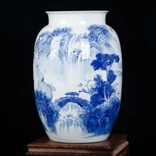 Цзиндэчжэнь керамическая ваза украшение традиционное ремесло ручной работы антиквариат ручная роспись пейзаж синий и белый фарфор бутылка 4