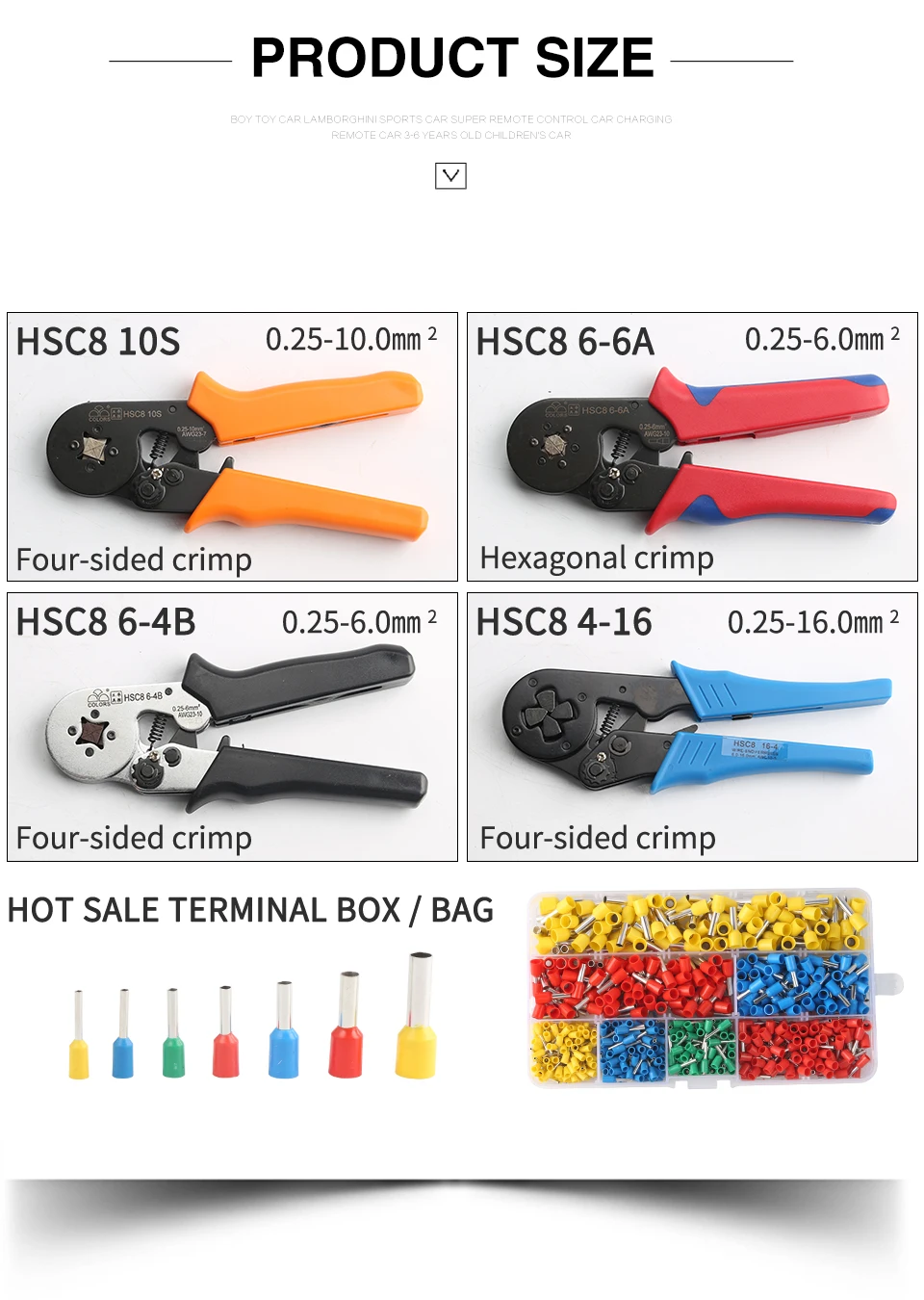 Трубчатые Клещи для обжима HSC86-4A/6-6A 0,25-6mm2 HSC810S 0,25-10mm2 23-7AWG четырехсторонний шестигранный инструмент для холодного обжима