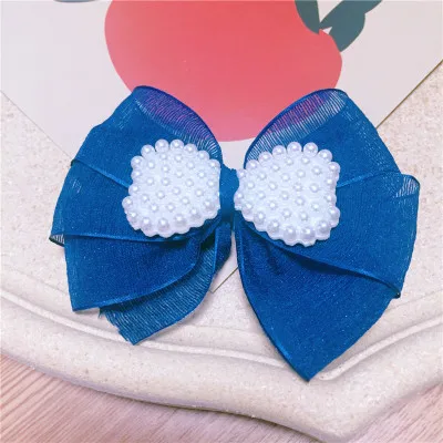 2Pcs Korean Pearl Bow 10cm Handmade DIY Decoration Craft Kwaii Sewing For Bogs Garment Hair Accessories Wedding Decor - Цвет: navy blue