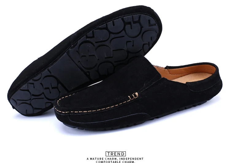 Man Summer Fashion Pig Skin Casual Half Shoe Male Breathable Soft Backless Half Loafers Hombre Open Back Leather Comfy Mocassins