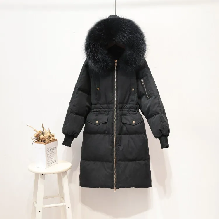 Новая продукция, корейский стиль, женская одежда, Южная Корея, Dongdaemun, пуховик, женский, средней длины, большой меховой воротник, свободный и Plu
