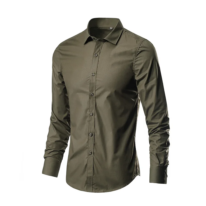 

2021 Fashion Multicolor Korean Men's Solid Color Shirt Simple Trend Long Sleeve Slim Shirt