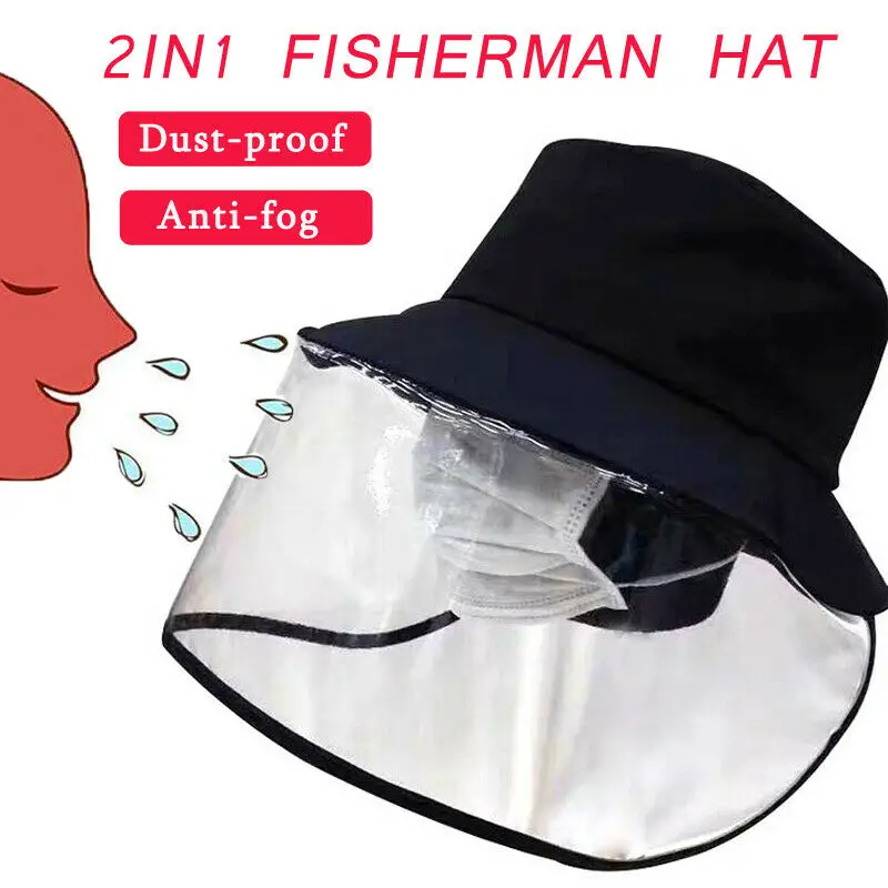 

2020 Fashion Protective Clear Face mask Removable cap Anti-fog Dust windproof fisherman Hat