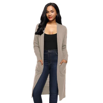 

2018 Fashion Casual Autumn Winter Sweater Women Cardigan Knitted Pockets Solid Long Female Tops Thick Winter Coat Women