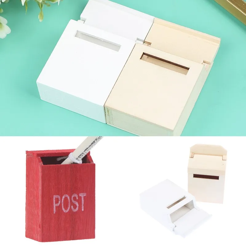 

1Pc 1/12 Scale Wooden Mailbox Newspaper Box Dollhouse Miniature for Fairy Garden Door Decor Kids Furniture Toys