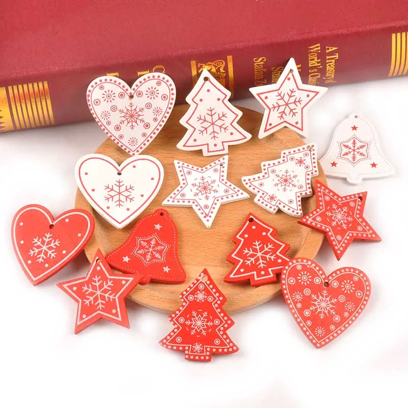 mix 10Pcs 4-5cm Mixed Wood Slices For Christmas Home Decoration Accessories Wooden DIY Charms Drop Pendant Craft Scrapbooking M2507 - Цвет: mix