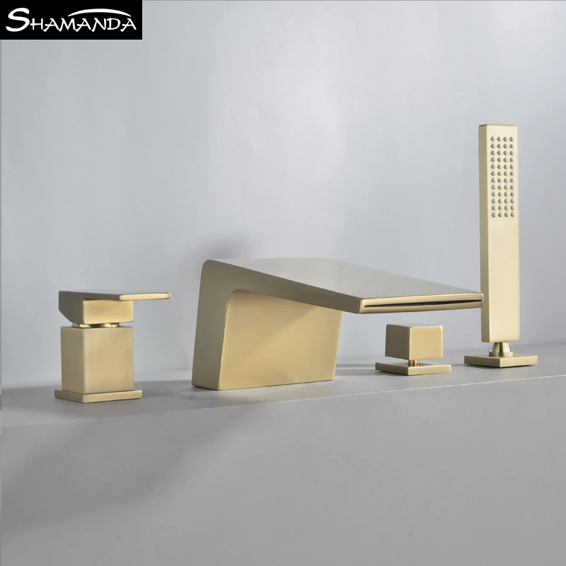 Смеситель для ванны из твердой латуни хромированный 4 шт. набор с водопадом