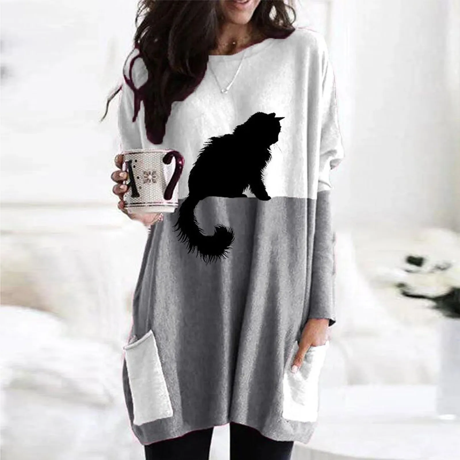 Sudaderas de gran tamaño de mujer, vestido de Navidad monocromático, dibujo de renos, sudadera con cordón, vestidos cálidos de invierno, n. ° 4