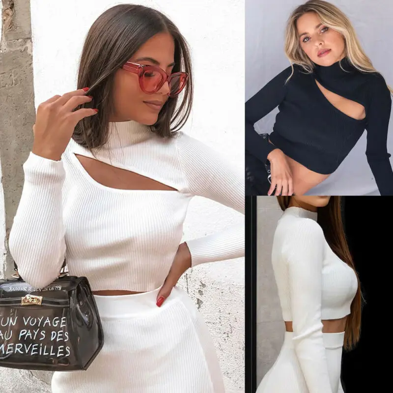 

1PC Women T Shirt Design Hollow Out Long Sleeve Bodycon Tops Ladies Solid Color Slim Shirt Crop Top Ladies Shirt Party Clothes