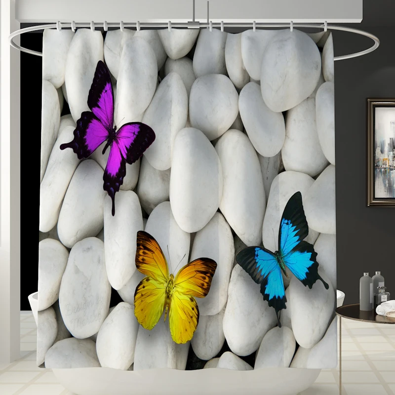 

Mildew proof shower curtains bathroom curtain set with rug polyester fabric shower curtain butterfly stone bath screen DW034