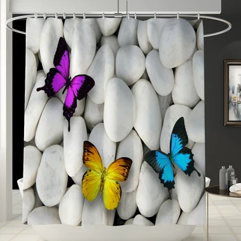 

Mildew proof shower curtains bathroom curtain set with rug polyester fabric shower curtain butterfly stone bath screen DW034