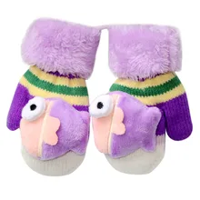 Теплые милые перчатки для маленьких девочек и мальчиков; детские вязаные варежки; зимние плотные Цветные Перчатки хорошего качества