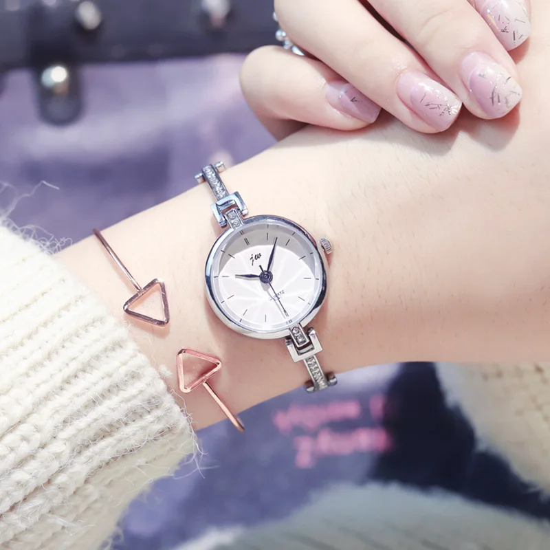 Bangle Watch Silver Bracelet Quartz-Clock Diamond Stainless-Steel Elegant Women Fashion