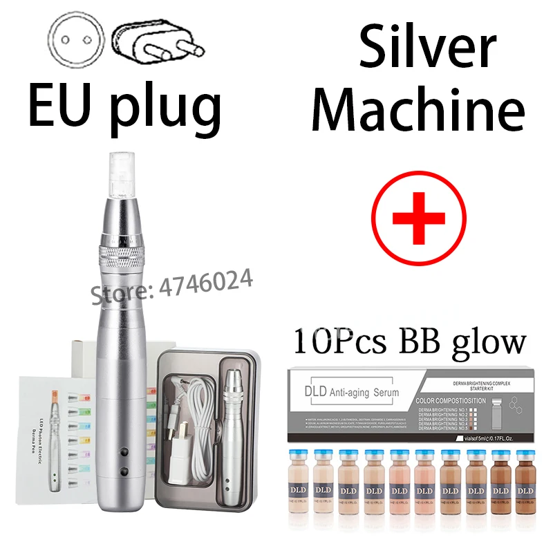 BB Meso белая сыворотка отбеливание и осветление свечение кожи для лица против морщин микроиглы терапия Дерма ручка акне исцеление, лечение - Цвет: EU silver kit