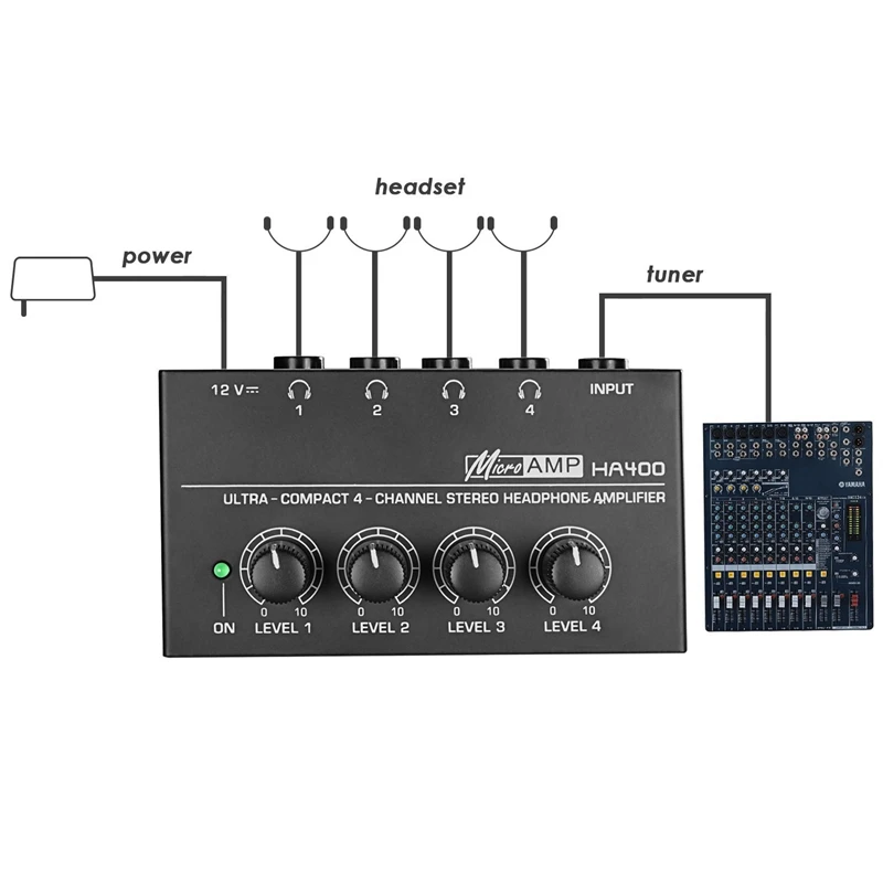 Ha400 Ultra Compact 4 Channels Mini o Stereo Headphone Amplifier with Power Adapter