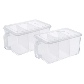 

2 Pack Plastic Storage Containers with Removable Bins Handle Food Storage Organizer Boxes with Lids for Fridge Cabinet