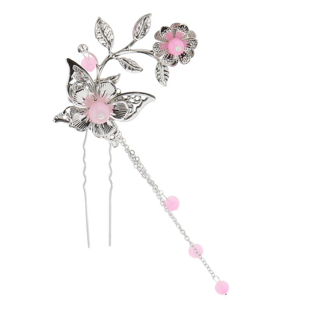 Jade Bead Flower Hairpin Kanzashi Hair clip Classical for Hanfu Kimono Bride