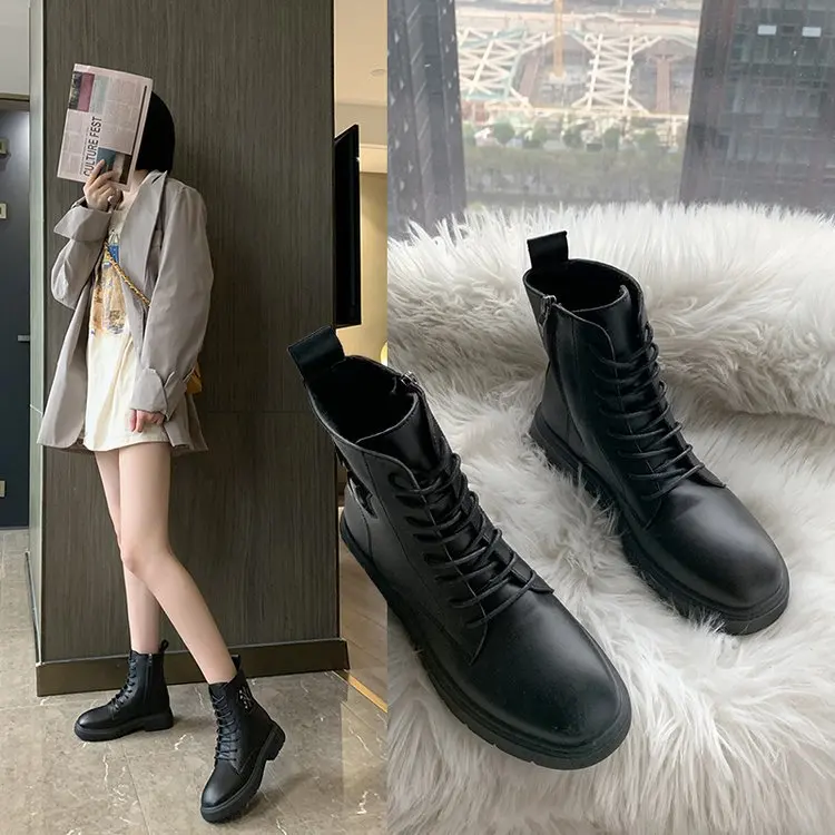 

Martin Boots Women's 2019 Autumn And Winter New Style British Style Versatile plus Velvet Thick Bottomed Ankle Boots Thin Boots