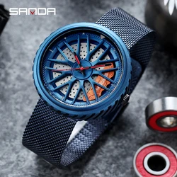 SANDA Reloj de pulsera deportivo para hombre, cronógrafo de cuarzo con tallado hueco, creativo, con espejo Hardlex, indicador de 24 horas