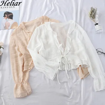 

HELIAR 2020 Women Spring Chiffon Blouse Woman casual Blouse Loose Long Sleeve womens tops and blouse Spring Drawstring Blouses