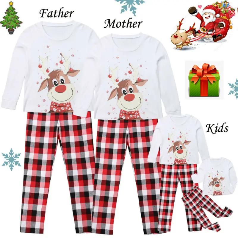 Рождественский пижамный комплект из 2 предметов для всей семьи; Рождественская Пижама с Санта-Клаусом для взрослых и детей; одежда для сна; топ+ штаны; комплект одежды; хлопковая одежда; пижамные комплекты