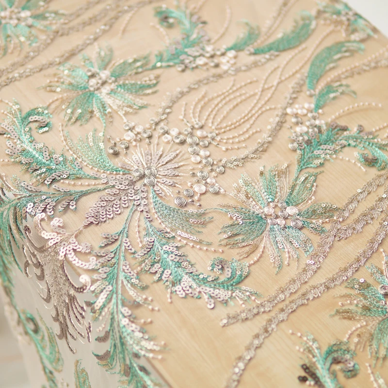 Мягкая сетка кружева ткани блесток, золотая нить, пряжа окрашенная, большой цветок вышивка tissu высокого класса платье одежда материал