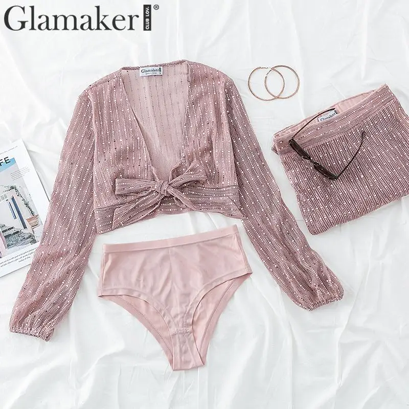 Glamaker женский комбинезон 3 шт. с блестками сексуальный широкие ноги для вечеринок