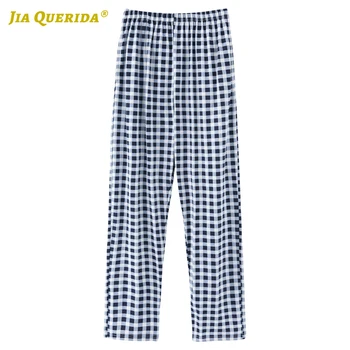 

Man Bottom Pajama Pants New Plaid Printing Long Pants Sleep Pants Fashion Style Casual Style Sleep Bottoms Blue Lounge Pants