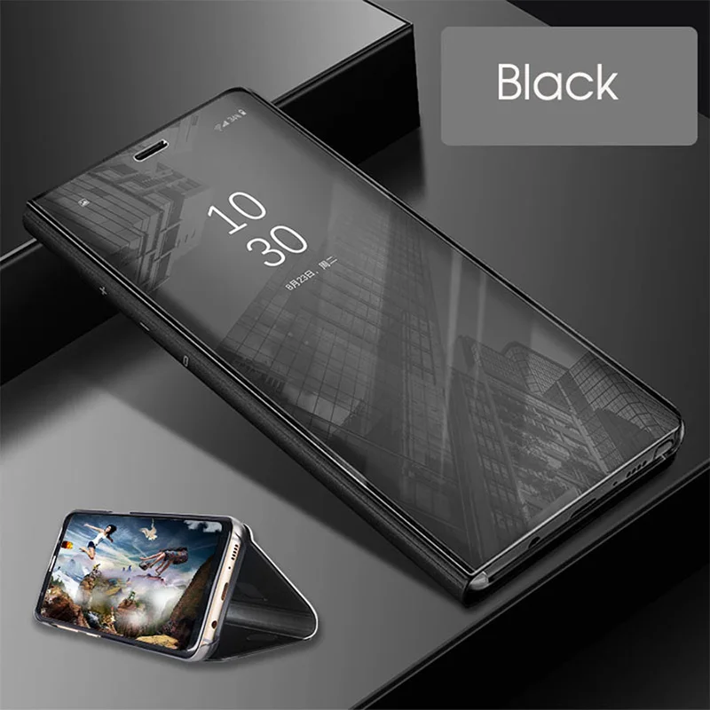 Умный зеркальный кожаный чехол для samsung S6 S7 край S8 S9 Plus Note 4 5 8 9 откидная крышка чехол для A3 A5 A7 A6 A8 A7 A9 A6s - Цвет: Black