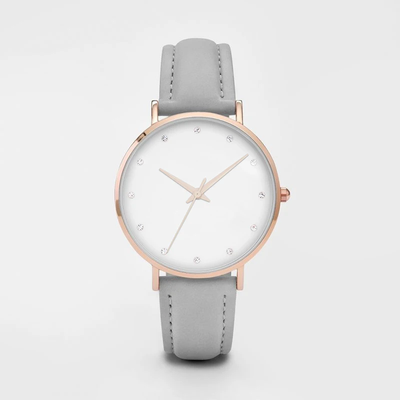 Новое поступление роскошные женские часы с искусственным бриллиантом женские кожаные кварцевые часы Montre Femme Relojes Mujer женские часы horloges vrouwen - Цвет: rose grey