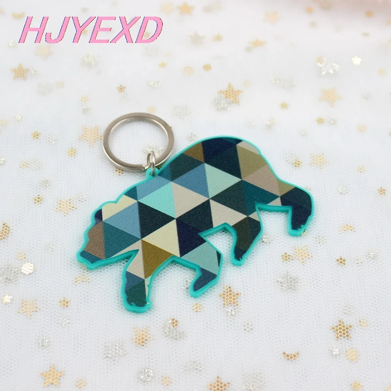 

76mm Acrylic Bear Keychain Triangle Geometry Printed Bear Mom Monogram Keychain Laser Cutout-KC013